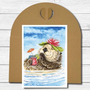 A6 Kunst-Postkarte - Otter mit Cocktail
