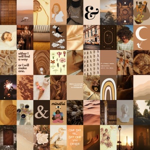 Photo Collage Kit 108 pcs Beige Aesthetic, Brown and Cream Wall Collage Set, Beige Collage Kit Wall Decor image 1