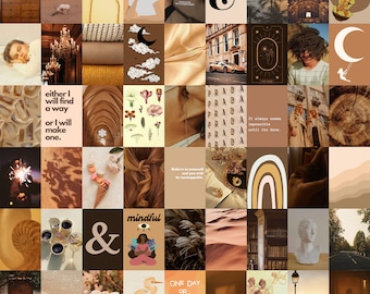 Photo Collage Kit 108 pcs Beige Aesthetic, Brown and Cream Wall Collage Set, Beige Collage Kit Wall Decor