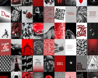 Photo Collage Kit 108 pcs, Black White and Red Prints, Aesthetic Collage Kit, Room Decor