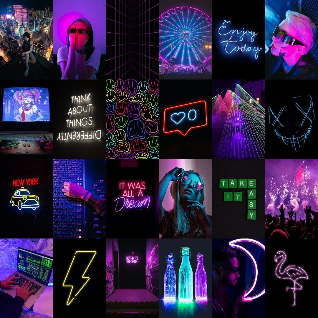 Photo Collage Kit 50 Pcs Neon Aesthetic, Rave Wall Collage Set, Ecstasy ...