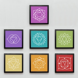 Chakra Wall Art Set, 7 Chakras Printable Art Download, Rainbow or Black and White