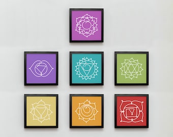 Chakra Wall Art Set, 7 Chakras Printable Art Download, Rainbow or Black and White