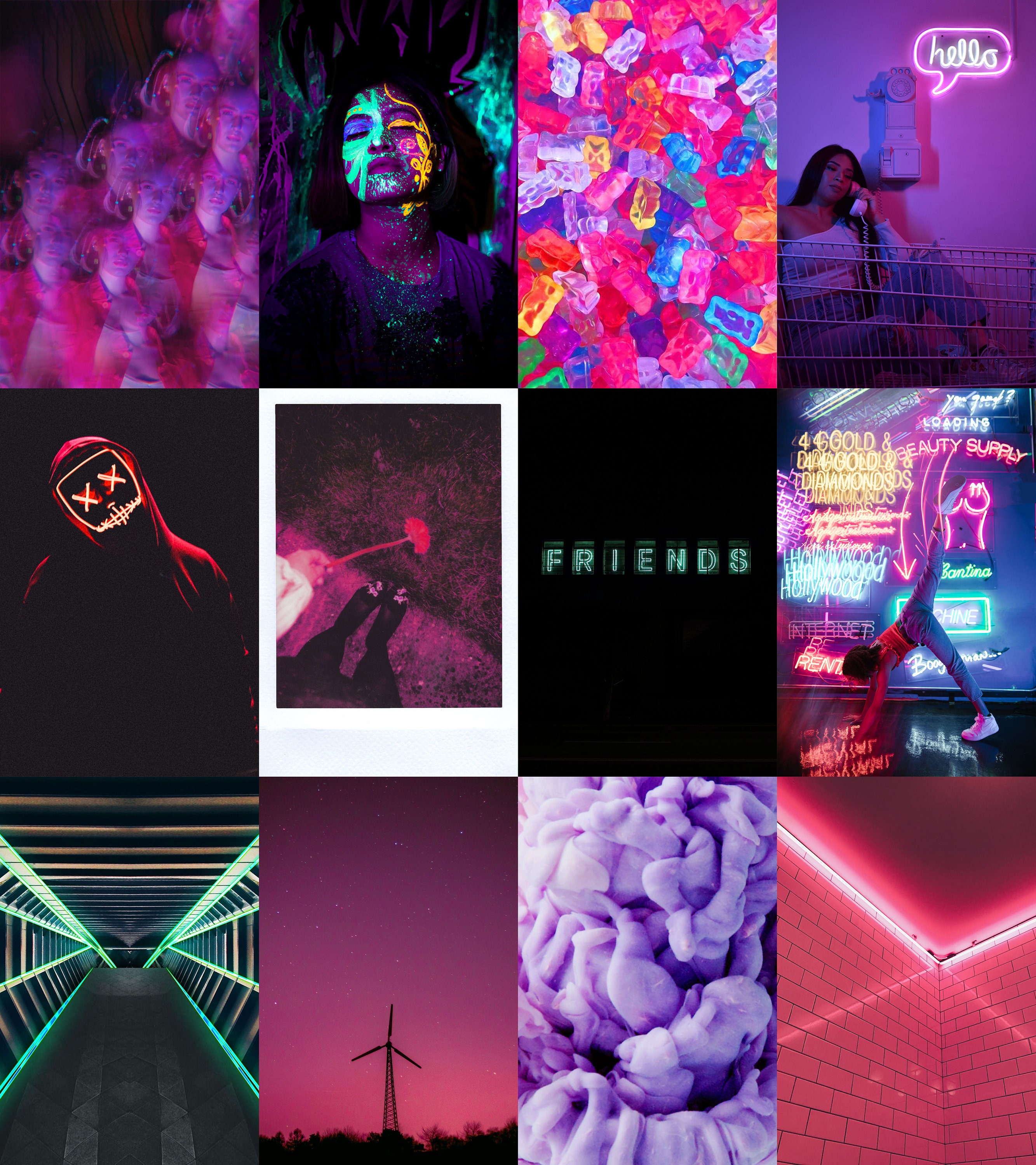 Photo Collage Kit 50 Pcs Neon Aesthetic, Rave Wall Collage Set, Ecstasy ...