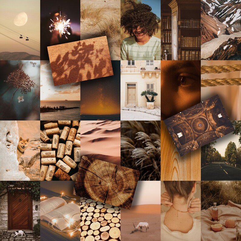 Photo Collage Kit 108 pcs Beige Aesthetic, Brown and Cream Wall Collage Set, Beige Collage Kit Wall Decor image 5