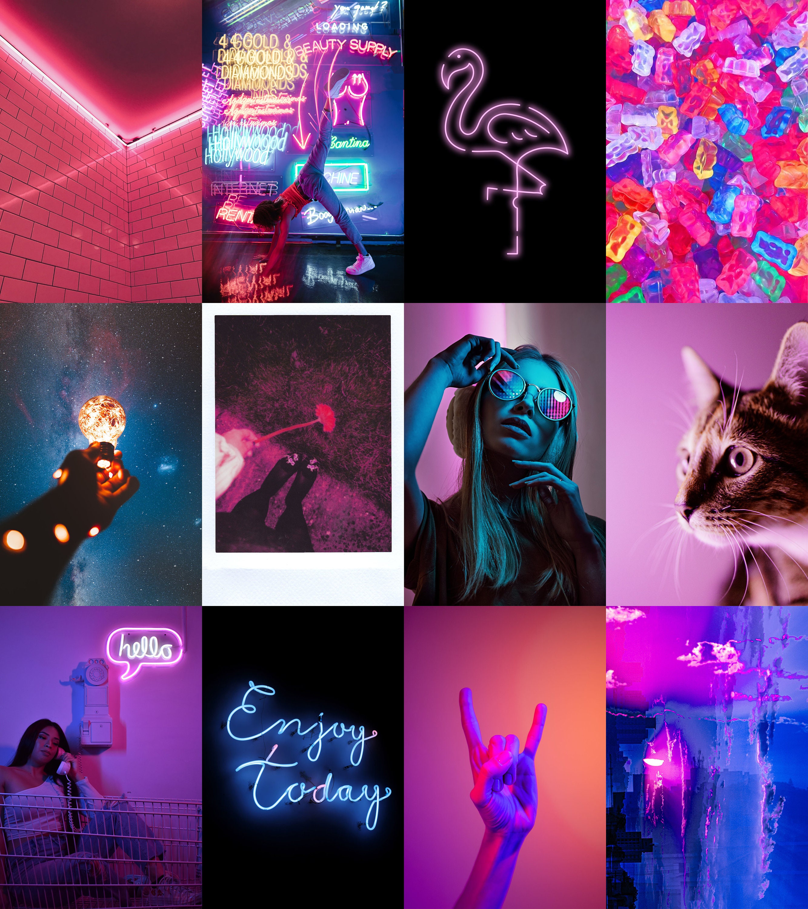 Photo Collage Kit 50 Pcs Neon Aesthetic, Rave Wall Collage Set, Ecstasy ...