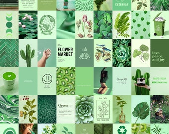 110 pcs Green Aesthetic Wall Collage Kit - Earthy Nature Lover Pictures (Digital Download)