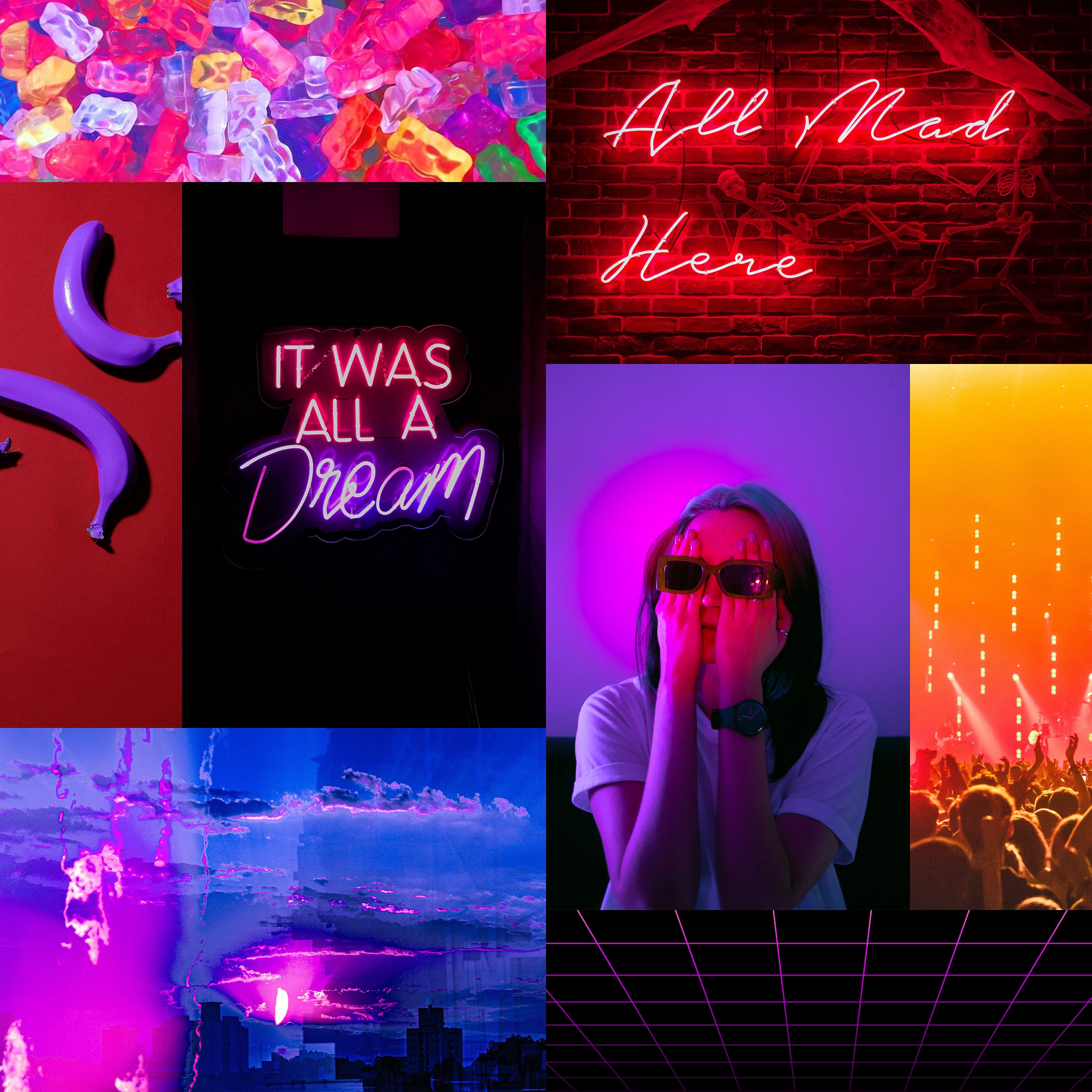 Photo Collage Kit 50 Pcs Neon Aesthetic, Rave Wall Collage Set, Ecstasy ...
