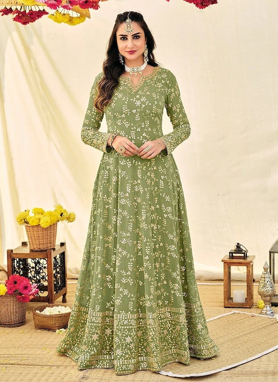 Green Anarkali Suits Designer Engagement Party Wear Long Anarkali Gown for  Women Indian Wedding Bridesmaids Festival Wear Salwar Suits - Etsy