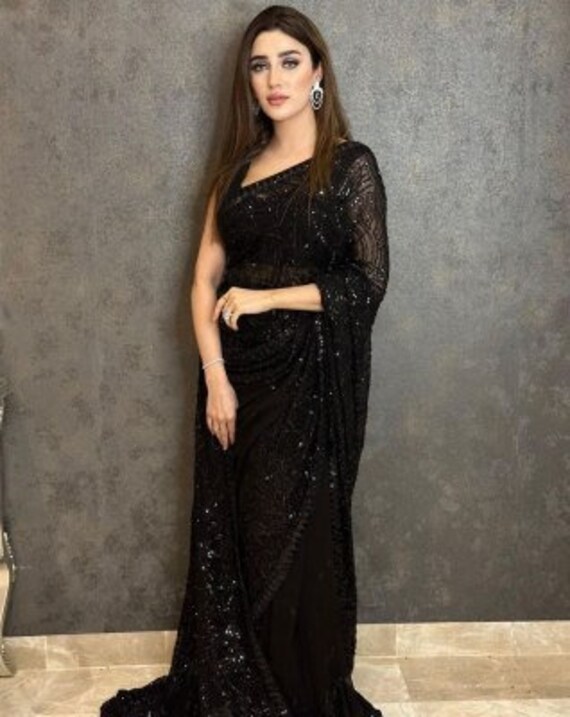 Black Party Wear Saree for Women Designer Saree Sangeet Wear Sari
