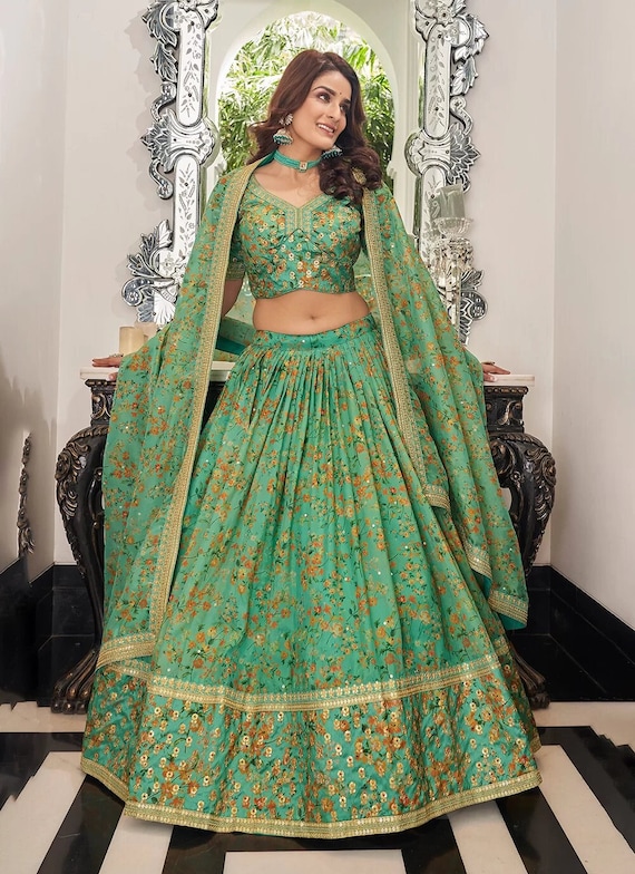 Designer Lehenga Choli for Women Bollywood Stylish Ghagra Choli Green Party  Wear Haldi Lengha Choli Wedding Wear Bridal Lahanga Choli 