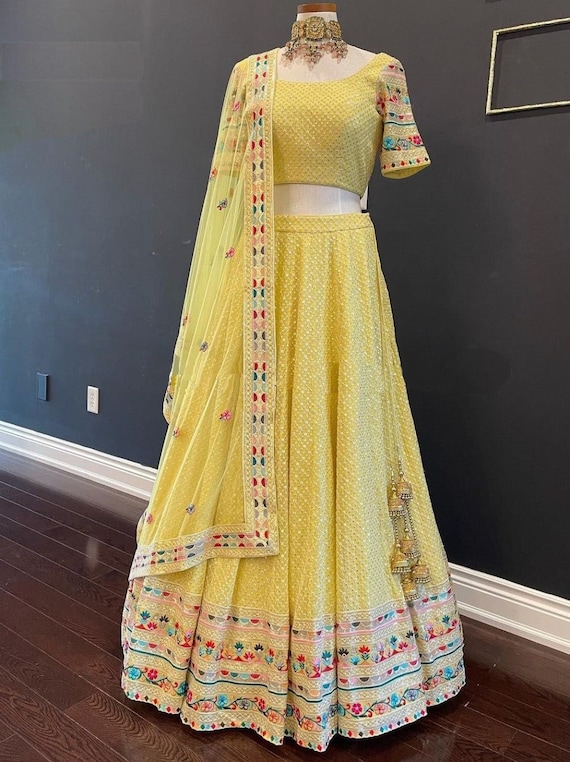 Yellow Lehenga Choli Bridal Party Wear Lengha Choli Haldi Ghagra