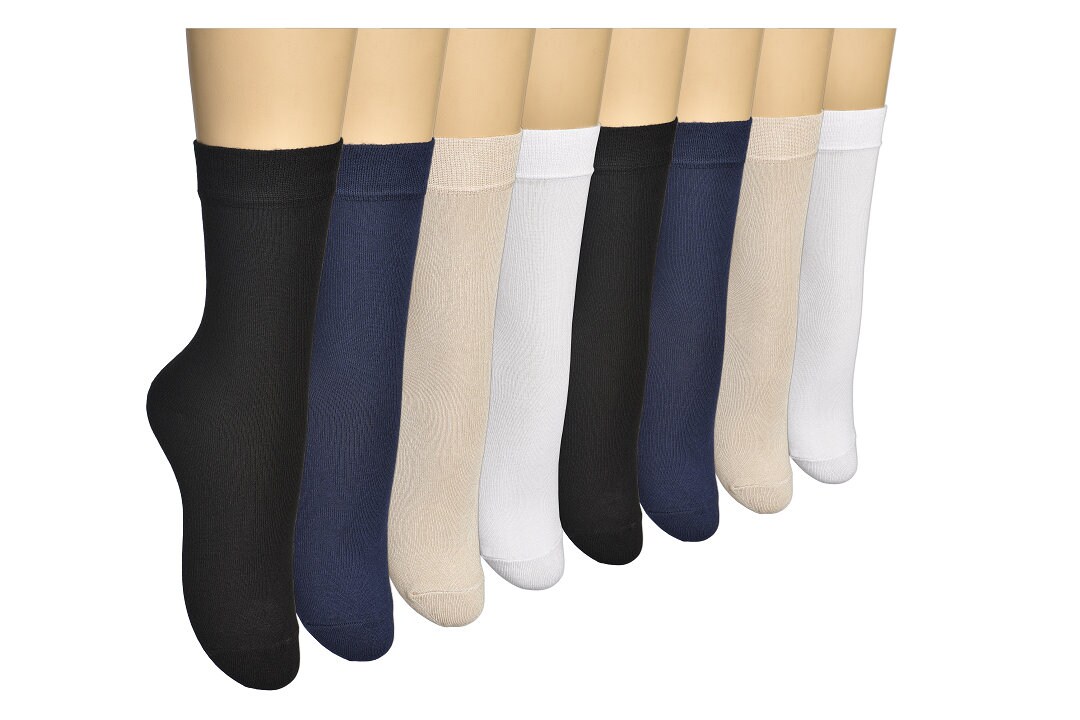 ELYFER 8 Pack Women's Thin Cotton Socks, Seamless Toe and Crew Socks for Business Casual, With