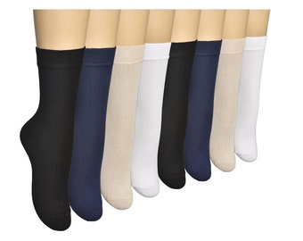 ELYFER 8 Pack Women's Thin Cotton  Socks, Seamless Toe and Crew Socks  For Business - Casual, With Gift Box For Bride Or Bridesmaids