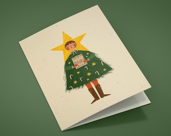 Tarjeta de Navidad A6 inspirada en Mid Century para ayudar a niños necesitados