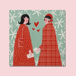 Ilustración de San Valentín con carta de amor de inspiración retro