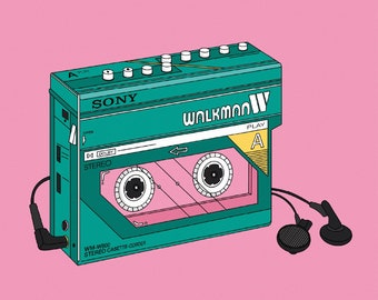 Sony Walkman 80s Square Postcard Etsy Hong Kong