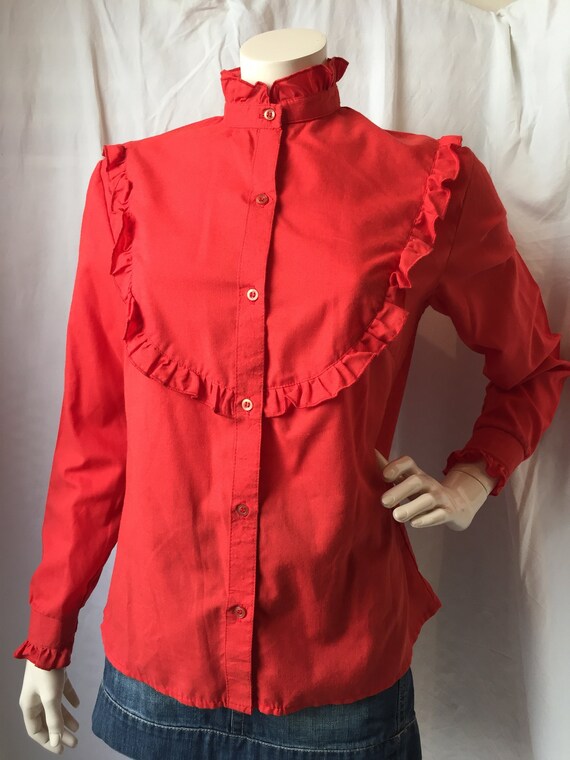 Red 80s Vintage Frill Pie Crust Collar New Romantic Blouse Etsy