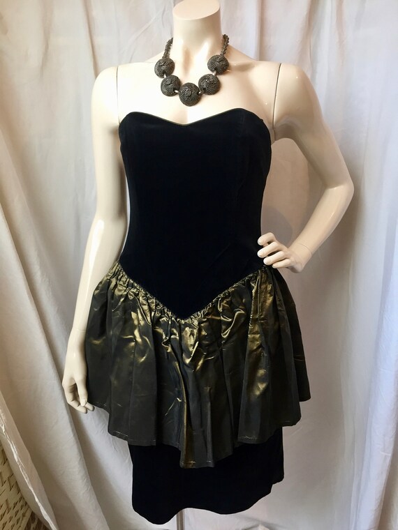 Iconic 80s Laura Ashley strapless black velvet gol