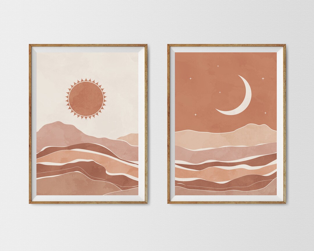 Sun and Moon Print Wall Art Set of 2 Prints Boho Wall Art - Etsy