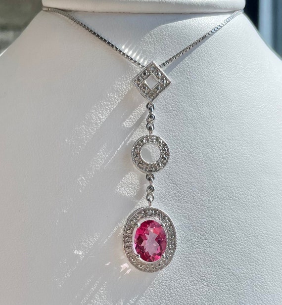 14k White Gold and Pink Topaz Necklace