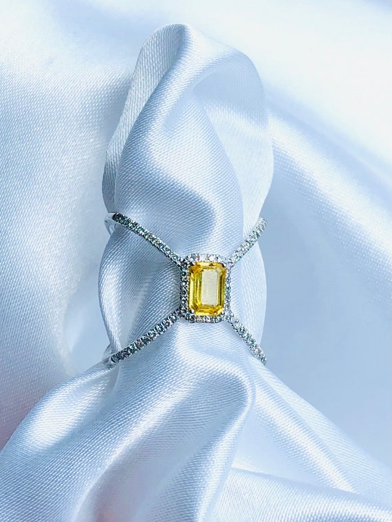14KT White Gold Yellow Sapphire and Diamond Ring