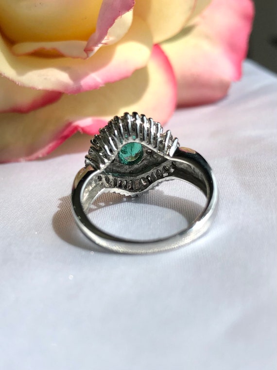 14KT White Gold Emerald and Diamond Ring - image 3