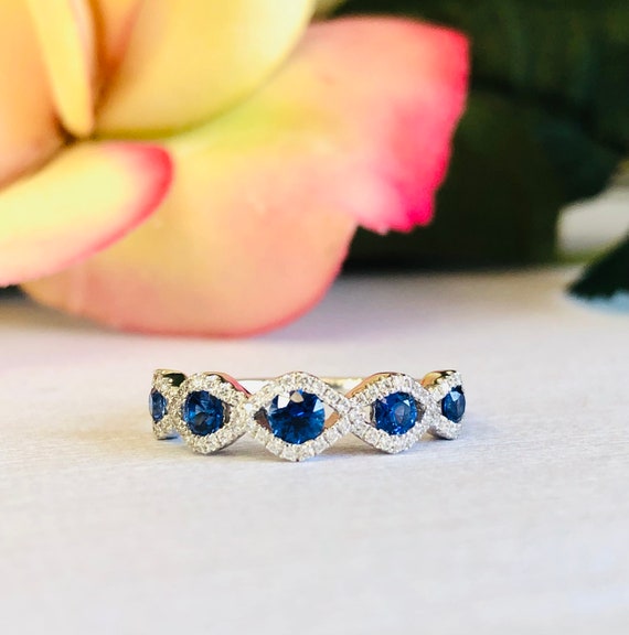 18KT White Gold Sapphire and Diamond Stackable Ban
