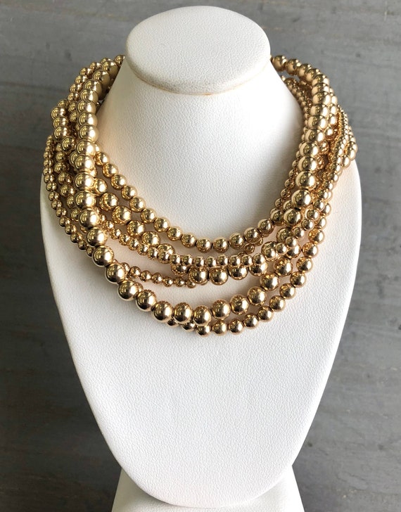14k Yellow Gold Hollow Gold Bead Necklace.