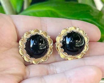 Vintage 14k Yellow Gold and Black Onyx Cuff Links