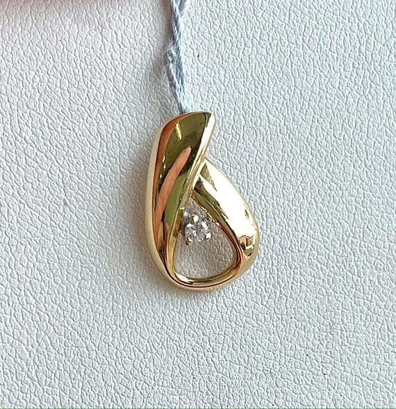 Diamond Pendant | 14k Yellow Gold Twisted Teardro… - image 1