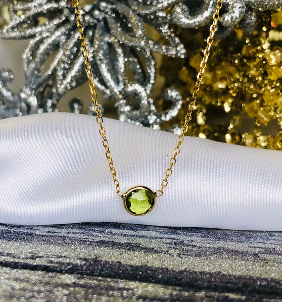 14K Peridot Solitaire Necklace