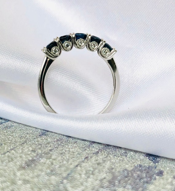 10K Blue Sapphire And Diamond Stackable Ring