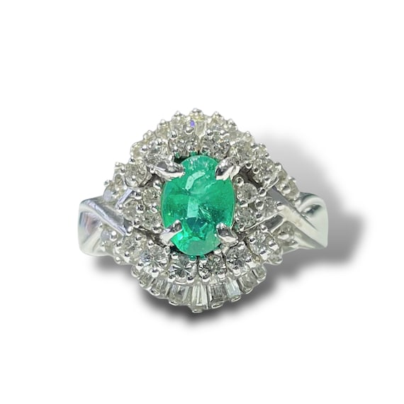 14KT White Gold Emerald and Diamond Ring - image 1