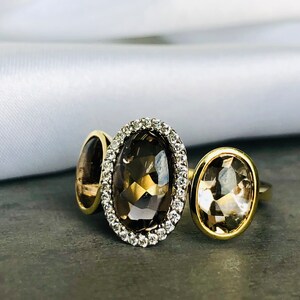 18K Two Tone Smoky Quartz And Diamond Ring