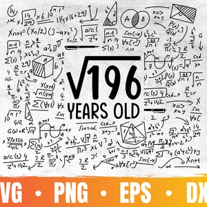 14e verjaardag Svg | Vierkantswortel van 196 | 14 jaar oud Png | Verjaardagsfeestje Cricut File | Math Lover Eps | Commercieel gebruik & digitale download