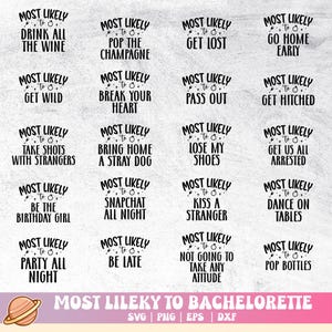 Bachelorette Svg | Most Likely To Bachelorette | Bachelorette Party Shirts Svg | Bridal Party Svg File For Cricut | Girls Trip Bundle Png