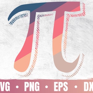 May include: A colorful, stylized image of the mathematical symbol pi, with a gradient of pink, orange, and blue colors. The symbol is outlined in white and has a dashed pattern.