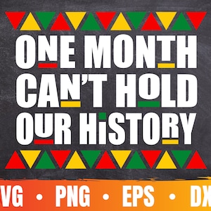 Pode incluir: Padrão de triângulos pretos e verdes com o texto "ONE MONTH CAN'T HOLD OUR HISTORY" em branco sobre fundo preto. O texto "SVG - PNG - EPS - DXF" está na parte inferior da imagem.