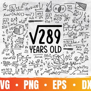 17th Birthday Svg | Square Root of 289 | 17 Years Old Png | Birthday Party Cricut File | Math Lover Eps | Commercial Use & Digital Download