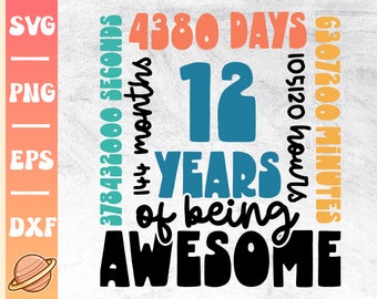 12 Years Svg | 12th Birthday Svg | 12 Years Old Birthday Party Cricut File | Happy 12th Bday | Awesome Since 2011 | Sublimation 12th Bday