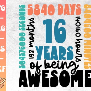 16 Years Svg | 16th Birthday Svg | 16 Years Old Birthday Party Cricut File | Happy 16th Bday | Awesome Since 2006 | Sublimation 16th Bday