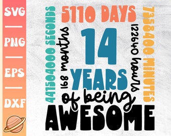 14 Years Svg | 14th Birthday Svg | 14 Years Old Birthday Party Cricut File | Happy 14th Bday | Awesome Since 2009 | Sublimation 14th Bday