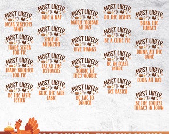 Thanksgiving Bundle Svg | Most Likely To Svg | Fall Sayings Svg Bundle | Hello Autumn Png | Thanksgiving Group Shirt Designs | Mama Spice