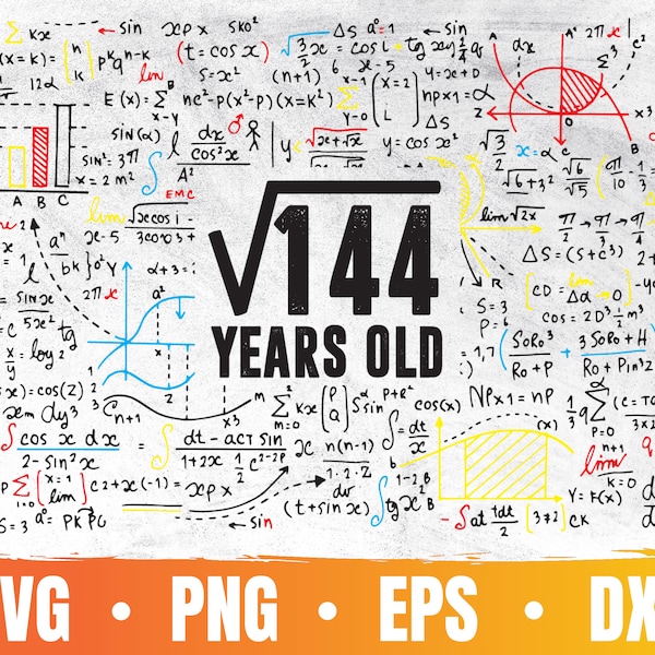 Square Root of 144 | 12th Birthday Svg | 12 Years Old Png | Birthday Party Cricut | Awesome Since 2010 | Commercial Use & Digital Download