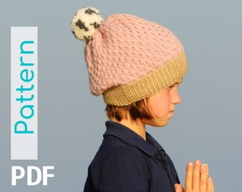 Knitting Hat Pattern, Pom Pom, Beginner Friendly (PDF)