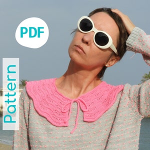 DEU - Muster Stricken Abnehmbarer Kragen PDF, Kragen Peter Pan, Spitzenkragen aus Wolle, Vintage Stil Kragen, Stricken lernen, Bastelset für Erwachsene