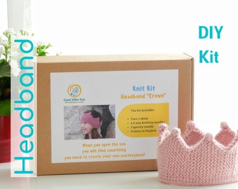 DIY Knit Kit, DIY Craft kits for Adults, Crown Ear Warmer, Womens Headband, Kit Knitting, Beginner friendly, Headband Pattern, Knit Hairband