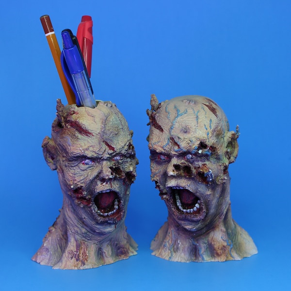 Zombie Head Sculpture - Cast Resin Painted or Unpainted