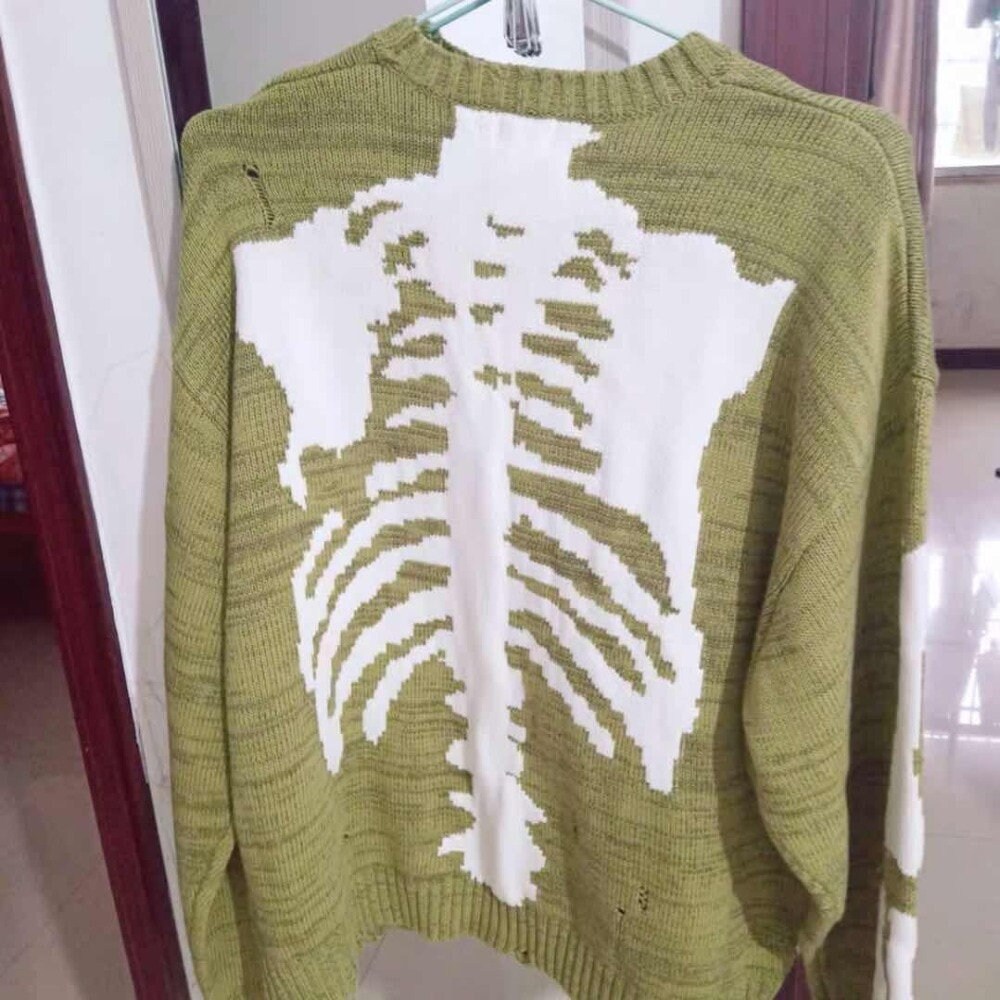 Green Loose Skeleton Sweater Streetwear Etsy UK